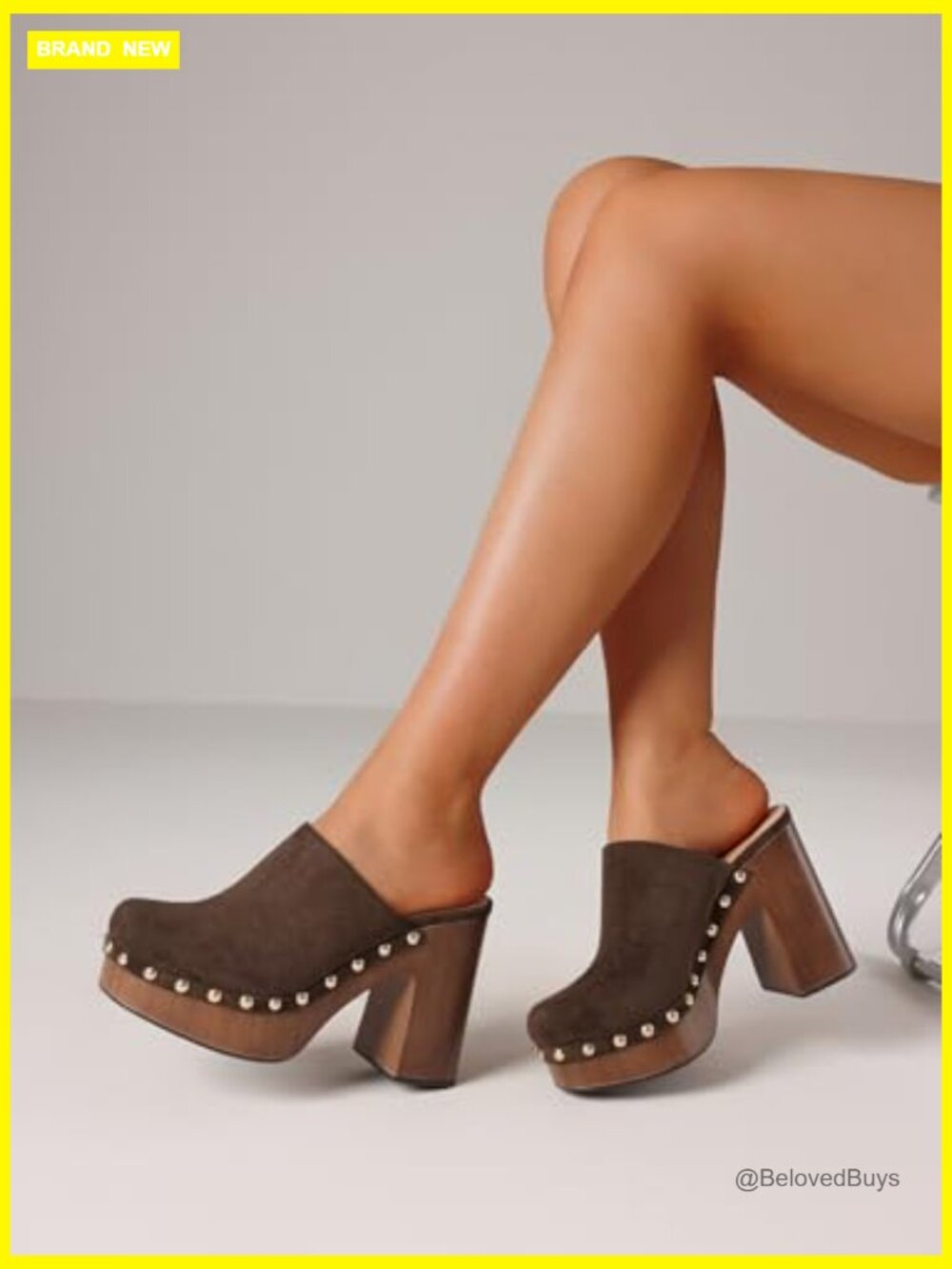 Chunky Platform Clogs Mules Rivet Studded Heels Slip On Sandals - Picture 3 of 7